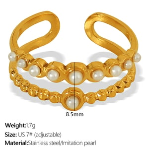 1 Piece Simple Series Stainless Steel  Gold Color Artificial Pearl Women's Adjustable Rings h5 